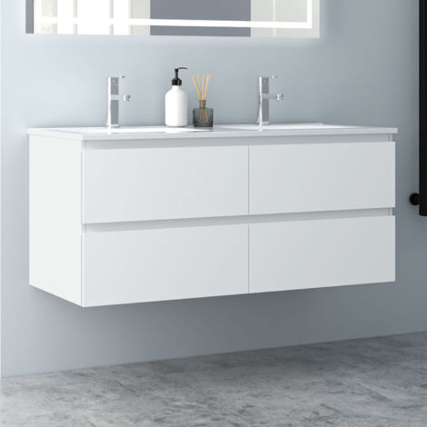 120 cm Badmöbel Set Unterschrank 4 Schubladen soft close Badezimmermöbel Selbstmontierter mit Weiß keramik waschtisch Unterschrank mit Weiß Matt (1/5)