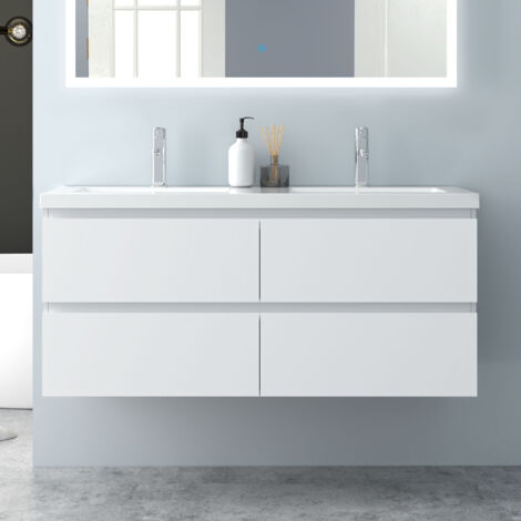 120 cm Badmöbel Set Unterschrank 4 Schubladen soft close Badezimmermöbel Selbstmontierter mit Weiß Mineralguss waschtisch Unterschrank mit Weiß Matt (1/5)