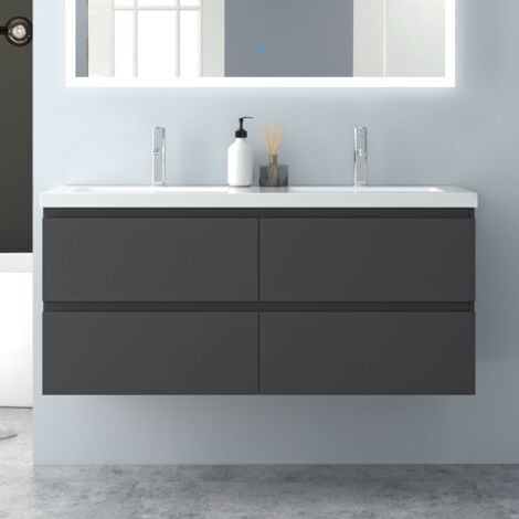 120 cm Badmöbel Set Unterschrank 4 Schubladen soft close Badezimmermöbel Selbstmontierter mit Weiß Mineralguss waschtisch Unterschrank mit Anthrazit Matt