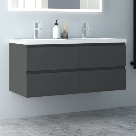 120 cm Badmöbel Set Unterschrank 4 Schubladen soft close Badezimmermöbel Selbstmontierter mit Weiß Mineralguss waschtisch Unterschrank mit Anthrazit Matt