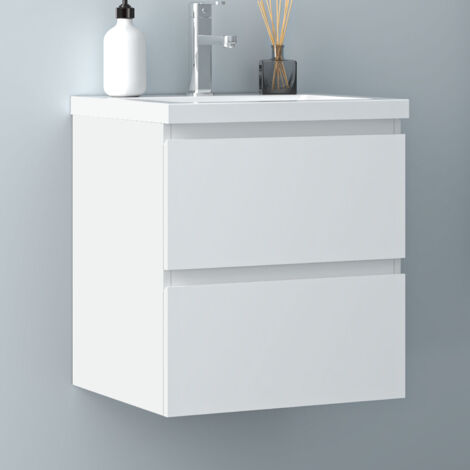 50 cm Badmöbel Set Unterschrank 2 Schubladen soft close Badezimmermöbel Selbstmontierter mit Weiß Mineralguss waschtisch Unterschrank mit Weiß Matt