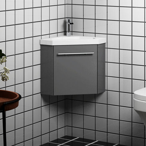 40 cm Anthrazit Badmöbel Set Eckwaschtisch mit Unterschrank Soft-Close Funktion Unterschrank mit Waschtisch