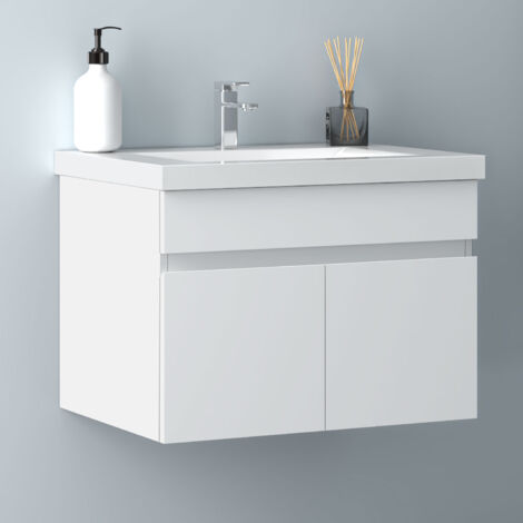 60 cm Waschtisch mit Unterschrank Badmöbel Set mit Waschbecken Keramik dick Gäste WC Weiß Matt
