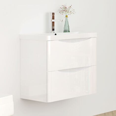 60 cm Badmöbel Set Weiß Hochglanz Waschbecken mit Soft-Close Unterschrank Waschtisch