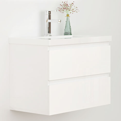 60cm Badmöbel Set Waschtisch mit Unterschrank Gäste WC Hochglanz Weiß Waschbecken Keramik dick