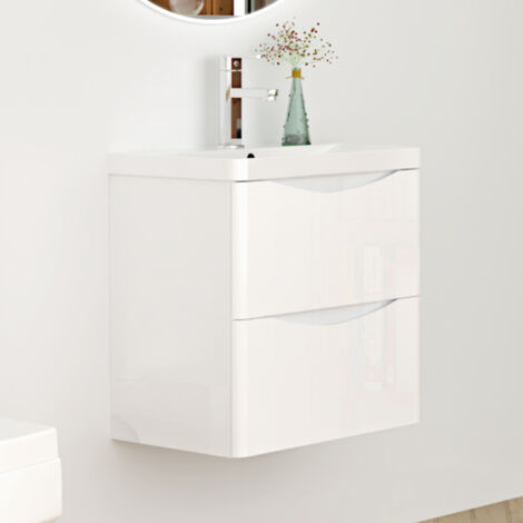 50 cm Badmöbel Set Weiß Hochglanz Waschbecken mit Soft-Close Unterschrank Waschtisch