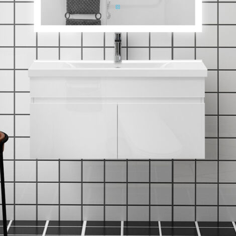 80cm Badmöbel Set Badezimmer Waschtisch mit Unterschrank Gäste WC Weiß Hochglanz (1/5)