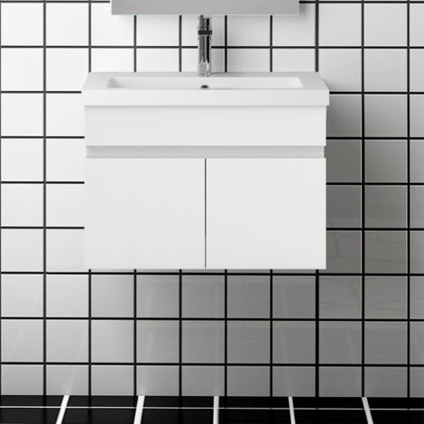 60 cm Waschtisch mit Unterschrank Badmöbel Set mit Waschbecken Mineralguss Gäste WC Hochglänzend Weiß (1/5)