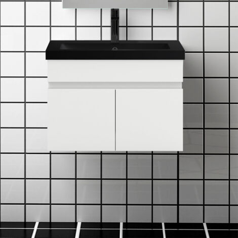 60 cm Waschtisch mit Unterschrank Badmöbel Set mit Waschbecken Schwarz Gäste WC Hochglänzend Weiß (1/5)