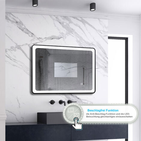 LED Spiegel Schwarzer Rahmen Badspiegel mit Warm/Neutral/Kaltweiß Dimmbar Speicherfunktion Touch/Wandschalter Beschlagfrei Wandspiegel Design mit abgerundeten Ecken 70X50cm