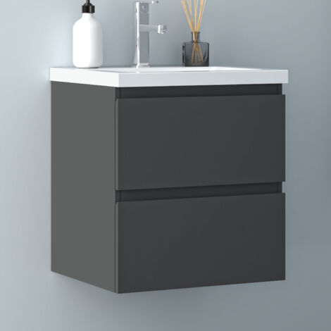 50 cm Badmöbel Set Unterschrank 2 Schubladen soft close Badezimmermöbel Selbstmontierter mit Weiß Mineralguss waschtisch Unterschrank mit Anthrazit Matt