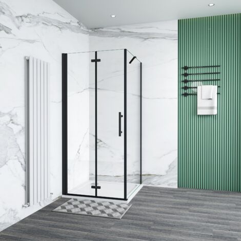 B:120 x T:76 x H:185cm Schwarz Falttür Duschkabine Duschabtrennung Dusche 6mm Nano ESG Duschwand (1/5)