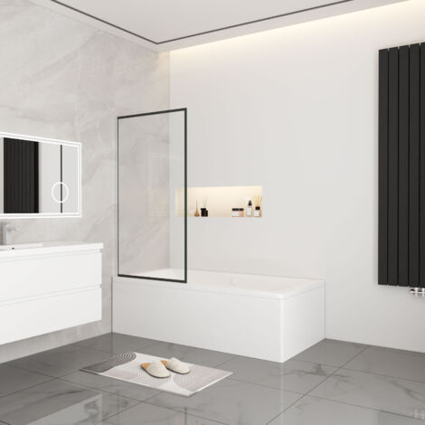 80x140cm Schwarz Aluminiumrahmen Badewannenaufsatz 6mm ESG Nanoglas Duschabtrennung Duschwand
