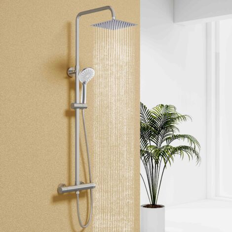 DUSCHPARADIES Quadratischer Duschkopf mit Regendusche Thermostat-Duschset mit Handbrause (1/5)