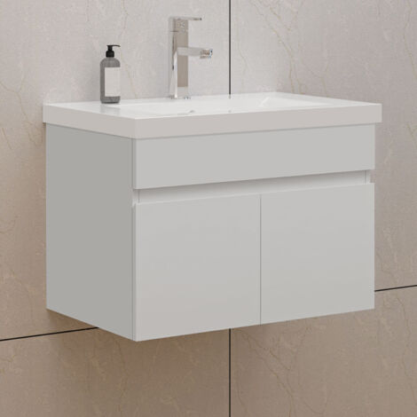 60cm Badmöbel Set mit Waschbecken Keramik dick Waschtisch mit Unterschrank Gäste WC Weiß Matt