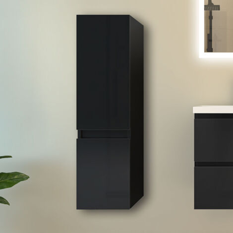 Badschrank 110cm Hochschrank Hängeschrank Schwarz Hochglanz Badezimmer Schrank (1/4)