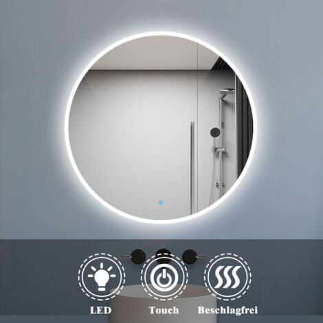 Badspiegel mit Beleuchtung LED Badezimmer Rund Spiegel Kaltweiß 6000k Wandspiegel mit Touchschalter 90x90cm-Beschlagfrei (1/5)