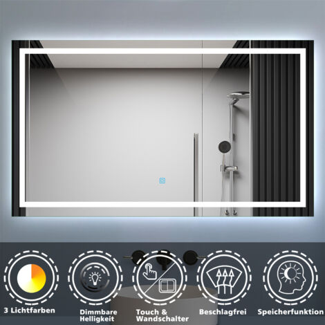 LED Badspiegel mit Beleuchtung 140x80cm Badezimmer Spiegel mit 3 Lichtfarbe Dimmbar Beschlagfrei Speicherfunktion (1/5)