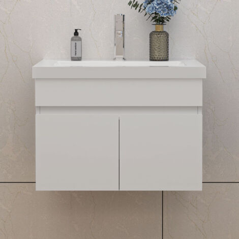 60cm Badmöbel Set mit Waschbecken Mineralguss Waschtisch mit Unterschrank Gäste WC Weiß Matt
