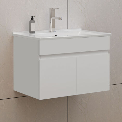 60cm Badmöbel Set mit Waschbecken Keramik dünn Waschtisch mit Unterschrank Gäste WC Weiß Matt