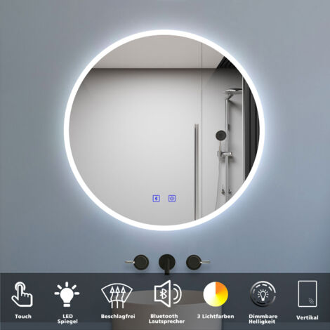 LED Badspiegel mit Beleuchtung Beschlagfrei 3 Lichtfarbe dimmbar Wandspiegel mit Touchschalter 80x80cm Bluetooth Speicherfunktion (1/5)