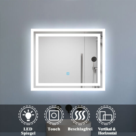 LED Badspiegel Wandspiegel mit Touchschalter IP44 60x50cm Anti-beschlage Kaltweiß 6000k Horizontal und Vertikal (1/5)