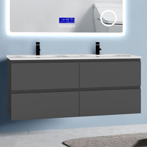 Badezimmer Badmöbel-Set 120cm Unterschrank mit keramik waschtisch 4 Schubladen Anthrazit Matt soft close Selbstmontierter (1/4)