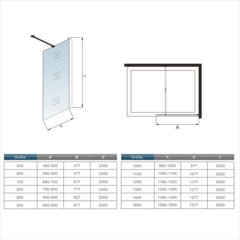 120x200cm+70-120cm Stabilisator 10mm Nano Sicherheitsglas Walk in Duschwand Duschabtrennung Höhe 200cm