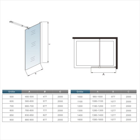 30x200cm Schwarzrahmen Walk in Duschkabine Duschwand +N Form 90cm Stabilisator 8mm NANO ESG-Glas Duschabtrennung Duschtrennwand