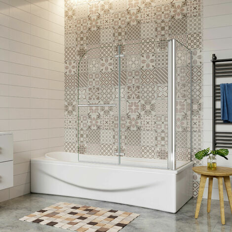 120X70cm Faltwand Dusche Badewannenaufsatz Duschabtrennung Duschwand Glaswand 6mm Nano Glas mit Seitenwand Höhe 140cm (1/5)