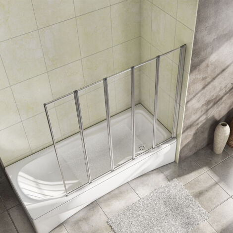 120x140 Badewannenaufsatz Faltwand Trennwand  Duschwand Duschabtrennung 5-teilig Aluminium-Hochglanz