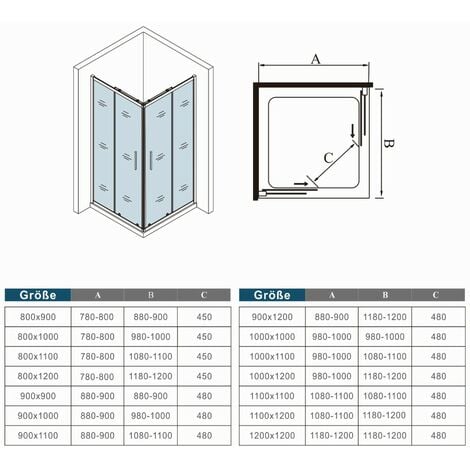 80x80x195cm Schwarze Eckeinstieg Duschabtrennung Duschkabine Schiebetür Eckeinstieg Echtglas Dusche mit Duschtasse