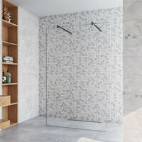 97.7x200cm+ mit 2 70-120cm Schwarz Stabilisator 8mm Nano Sicherheitsglas Walk in Duschwand Duschabtrennung