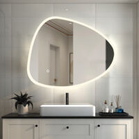 LED Badspiegel mit Beschlagfrei Unregelmäßige Flurspiegel Wandspiegel Badezimmerspiegel 3 Lichtfarbe Dimmbar Speicherfunktion Horizontale und vertikale Installation 80x65cm