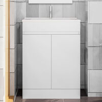 60 cm Badmöbel Set Unterschrank soft close Standschrank Selbstmontierter mit Weiß keramik dünn waschtisch Unterschrank mit Weiß