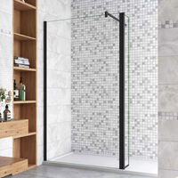 160x200cm Schwarz Walkin Duschkabine + 40x200cm Flipper Panel +F Form 140cm Stabilisator 8mm Nano-ESG Duschtrennwand