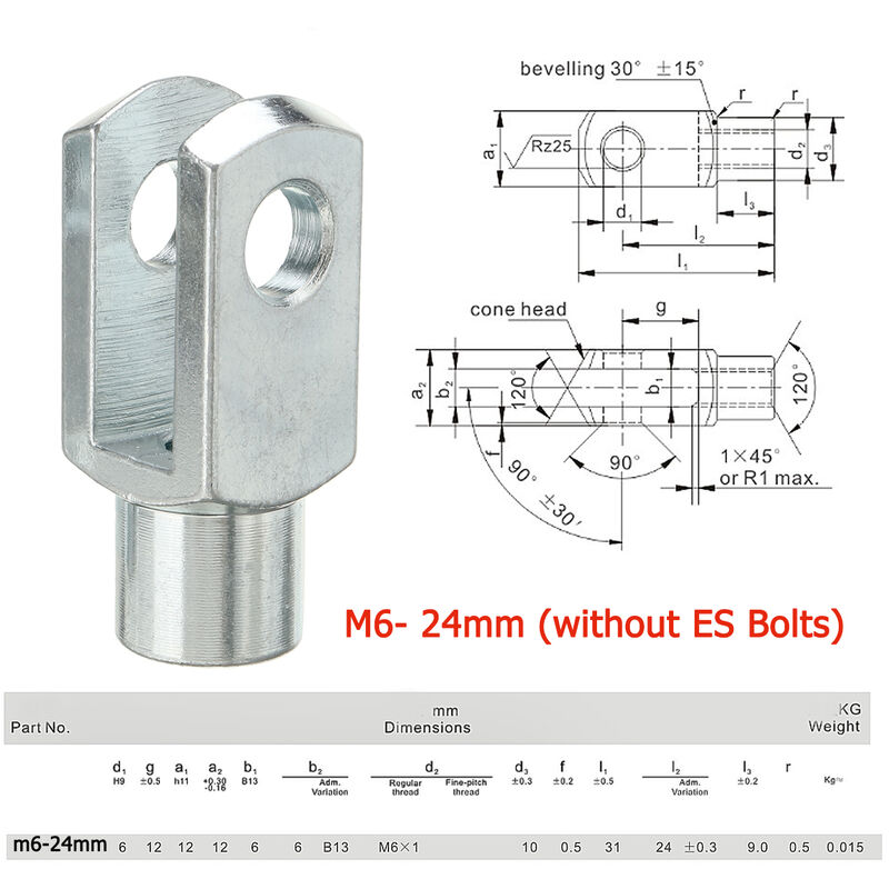 Set di 2 guarnizioni per presa a sfera filettata per raccordi terminali  molla a gas (M6-24mm (senza bulloni ES)) ZebraA