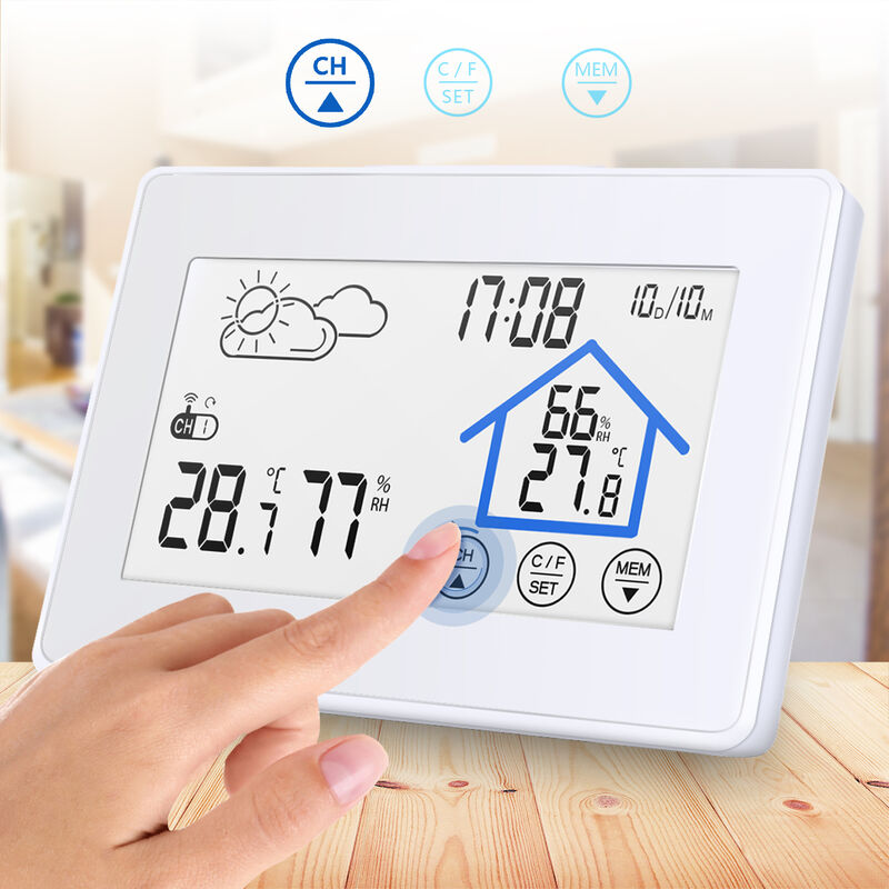 Stazione meteorologica con sensore LCD Previsioni meteo Sveglia wireless  per interni ed esterni Termometro Igrometro digitale Temperatura e umidità  ZebraA