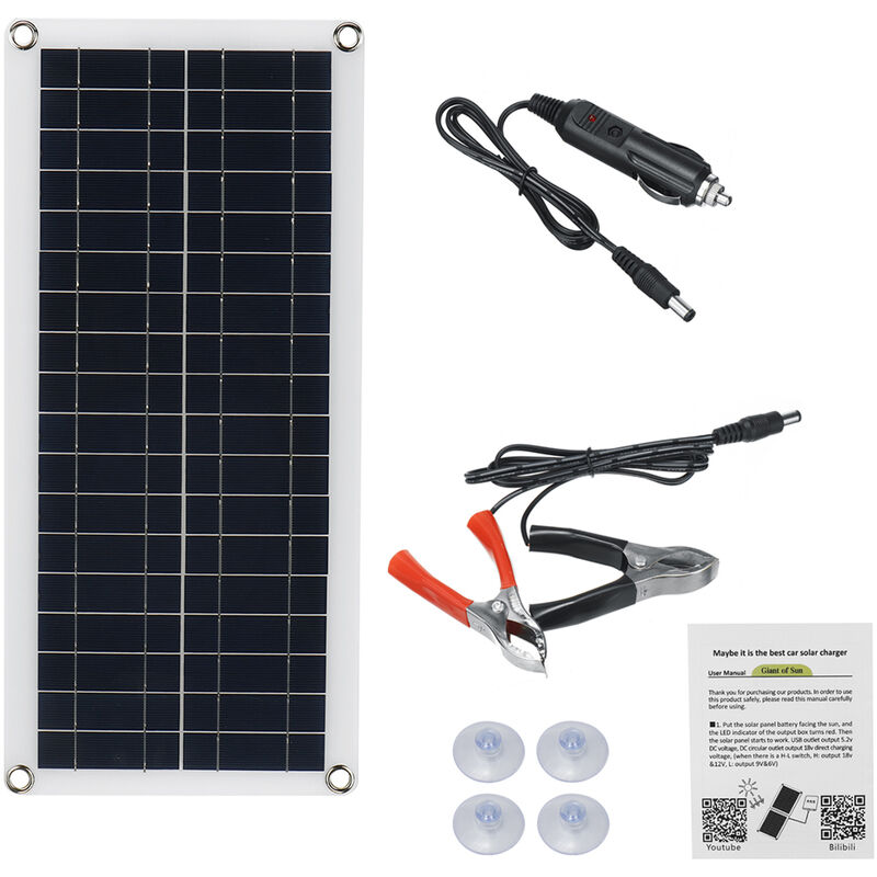 Caricatore solare flessibile policristallino 12V 30W Dual USB Pannello  solare con clip di ricarica di emergenza portatile per veicoli e navi ZebraA