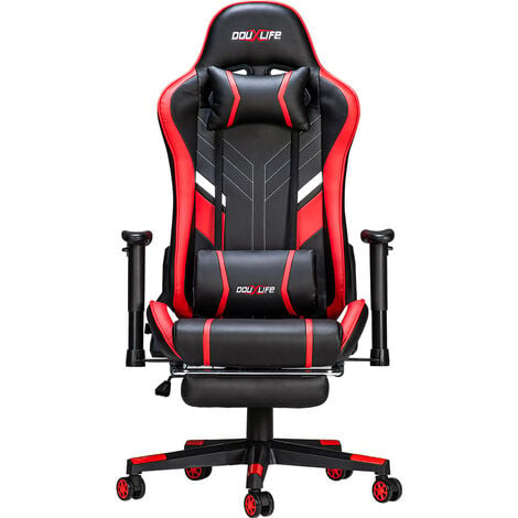 Sedia Gaming con 7 Punti di Massaggio,Sedia da Gaming con Poggiapiedi  Telescopico,Poggiatesta e Supporto Lombare, Sedia da Ufficio Ergonomica,  Inclinabile a 175°,Cuoio di PU,150 KG (Blu)