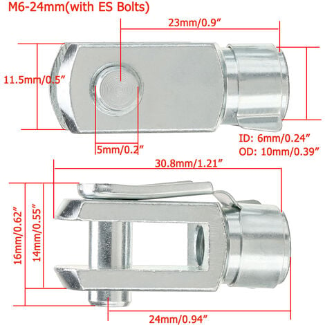 Set di 2 guarnizioni per prese a sfera filettate per raccordi terminali a  molla a gas (M6-24mm (con bulloni ES)) ZebraA