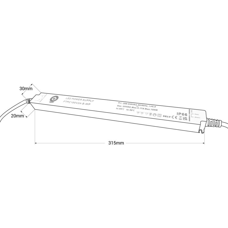 Trasformatore LED SELV 100W 220V 24V/DC 4.17A Max IP67 Impermeabile