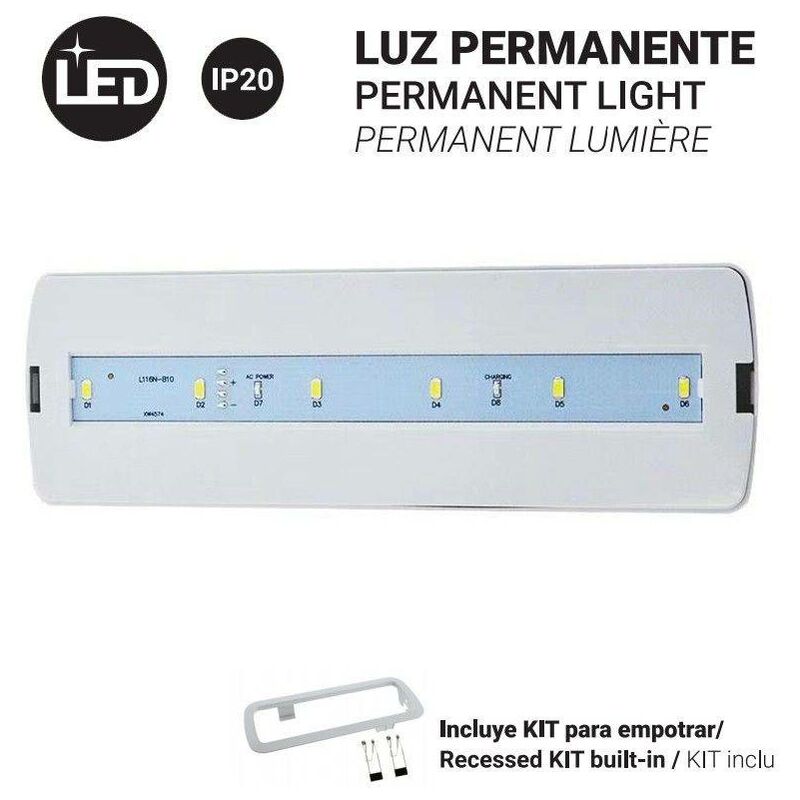 Lampada di emergenza permanente 3W - 250lm - 3 ore di autonomia