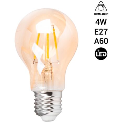 Lampadina Goccia E27 Led Bulbs A60 4x Filament 4W, bianco caldo, Vintage  Led Pro