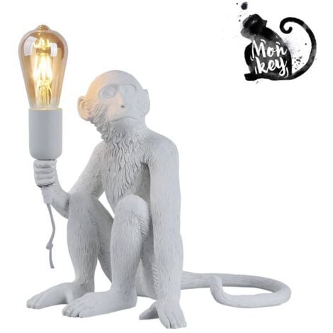 Lampada da tavolo con scimmia in resina RILA. Colore Bianco