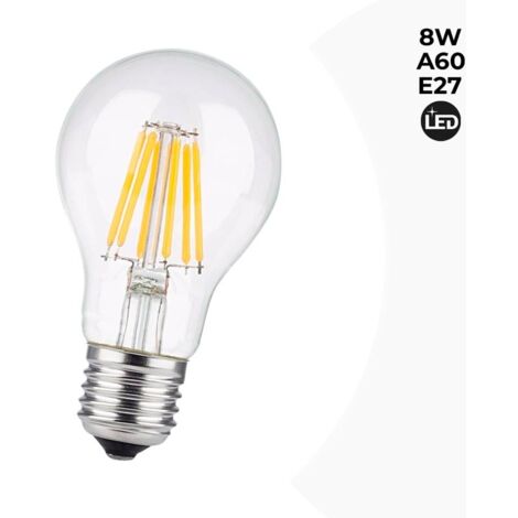 Lampadina a filamento LED E27 60 - 8W - Trasparente - Bianco Caldo