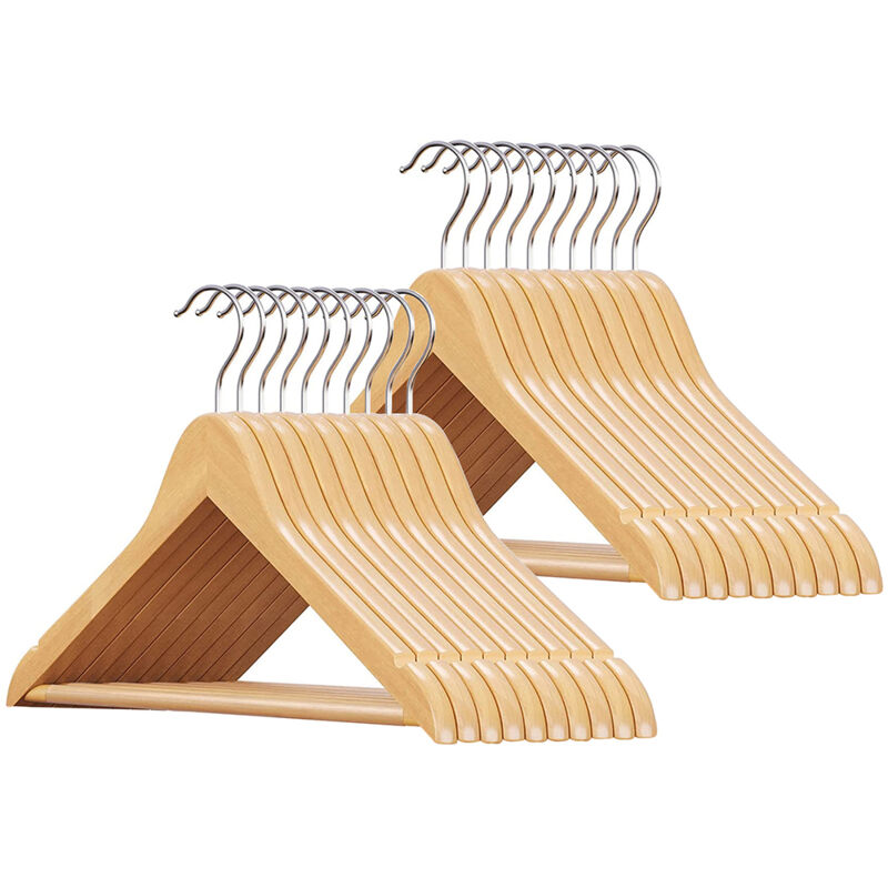 40 Grucce Appendiabiti in Legno Marrone Scuro per Vestiti Abiti Giacche e Camicie - RealGruccia Barra Pantaloni Tacche Antiscivolo e Gancio Girevole 360° - Finitura Lucida Profilo Smussato - 22x45cm