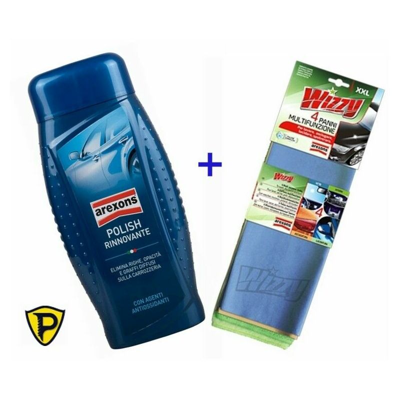 Polish Rinnovante per Carrozzeria Auto, Lucidatura e Finissaggio AREXONS 500  ml + 4 panni Wizzy