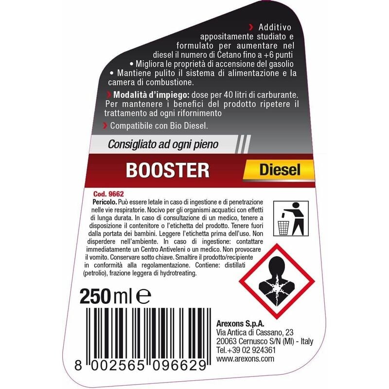 AREXONS Additivo Booster Diesel più potenza al motore auto camion da 250 ml  – cod. 9662