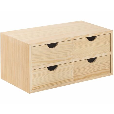 Cassettiera in legno Massello Natural Verniciabile 4 Cassetti – misure 40x20x18 cm